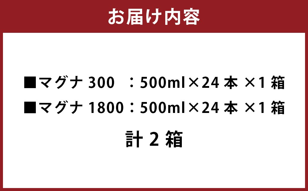 硬水ミネラルウォーター マグナ300 500ml（24本セット） ＆  マグナ1800 500ml（24本セット）飲み比べセット