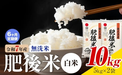 【6ヶ月定期便】熊本県産 肥後米 無洗米 白米 10kg 1袋5kg 米 お米 令和7年産 九州産 熊本県産 送料無料《お申込み翌月に出荷予定》無洗米 白米 米