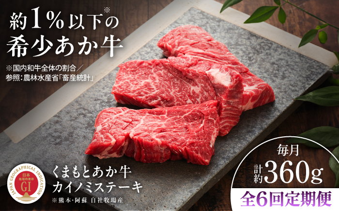 【全6回定期便】【GI認証】くまもとあか牛カイノミステーキ 約120g×3枚 / 菊陽町 あかうし 熊本県 肉 にく niku ブランド 旨み【有限会社 三協畜産】 [BHAS061]