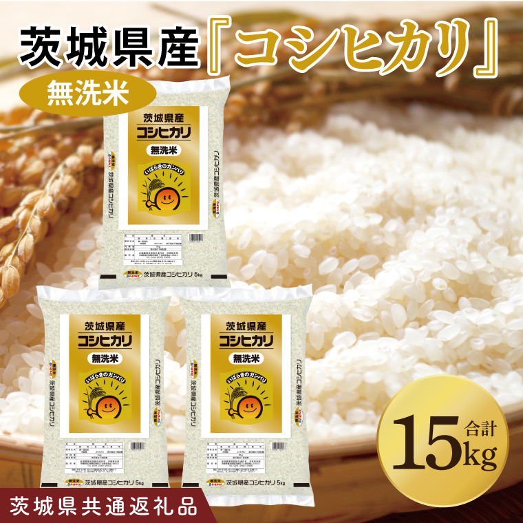 【茨城県共通返礼品】令和7年産 茨城県産 無洗米コシヒカリ15kg（5kg×3袋）【お米 米 こしひかり 無洗米 ごはん 茨城県】（03-53-1）