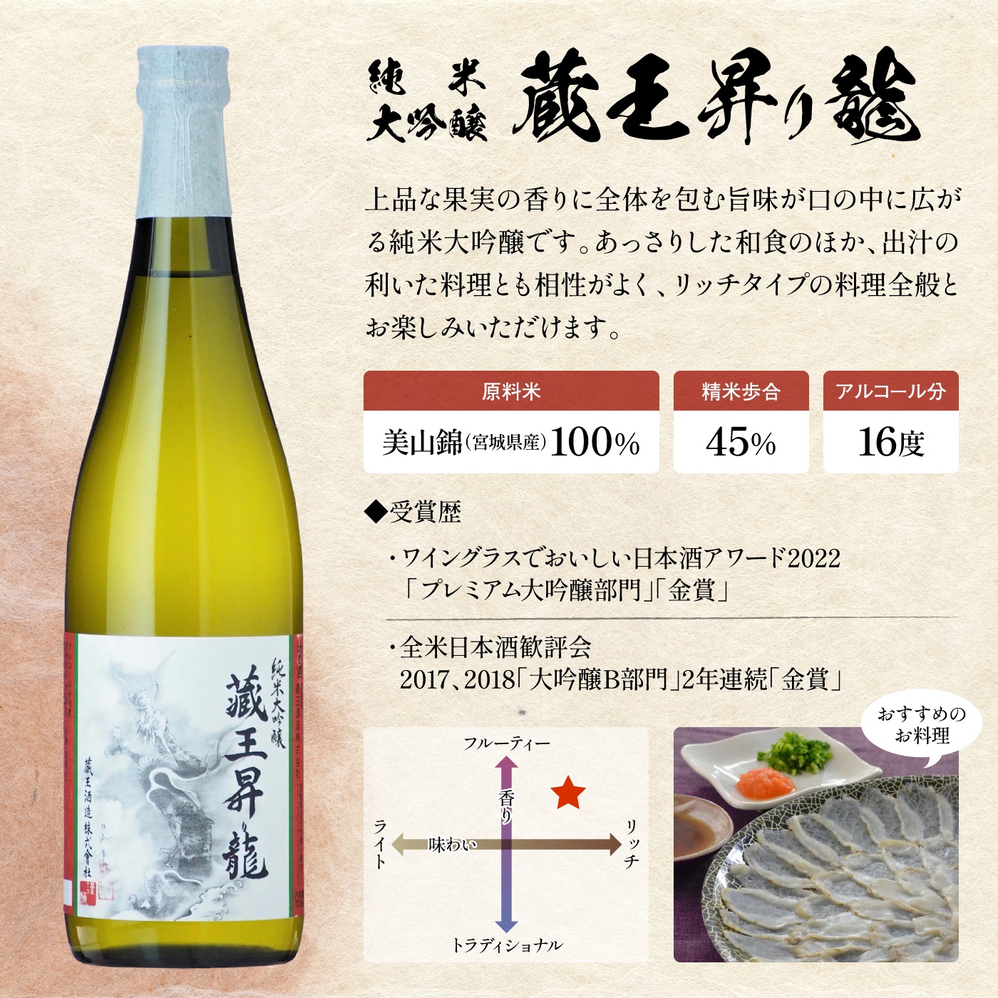 純米大吟醸 藏王昇り龍/純米酒 藏王 720ml2本詰め【02155】