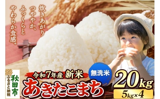 《令和7年産 新米先行受付》 米 あきたこまち 20kg（5kg×4袋） 【無洗米】 秋田県産