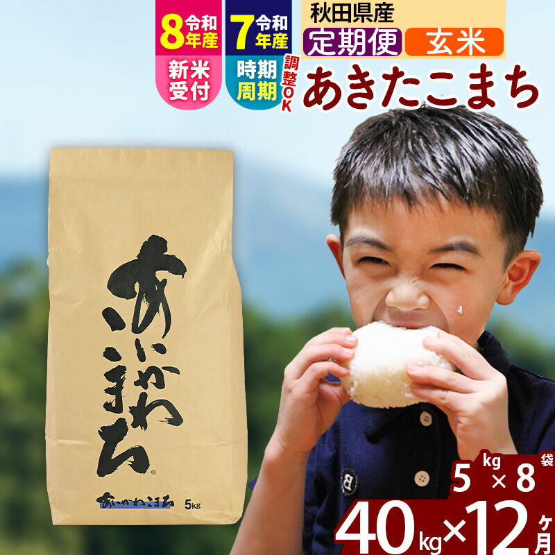 【ふるさと納税】※R8産新米予約※ 《定期便12ヶ月》秋田県産 あきたこまち 40kg【玄米】(5kg小分け袋) 2026年産 令和8年産 お届け周期調整可能 隔月に調整OK お米 藤岡農産 [藤岡農産 秋田 お米 あきたこまち 米どころ 東北]