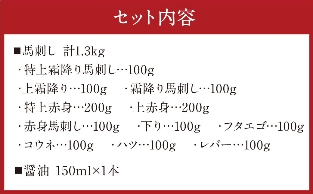 贅沢な11種　馬刺しの盛合せ 計1.3kg 馬肉 刺し身