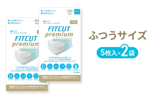 
                  [№5695-2240]FITCUT プレミアムマスク（国産）ふつうサイズ5枚袋×2 マスク 普通サイズ 不織布マスク 静岡県 島田市
                