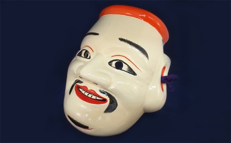 備中神楽面桐一刀彫　事代主の命　伯泉作