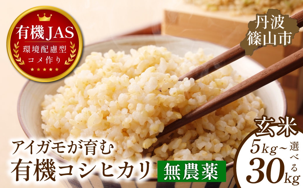 〈令和８年産早期予約〉有機JAS認定　無農薬栽培コシヒカリ 玄米 30kg×1袋