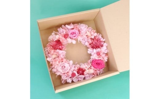 プリザーブドフラワー　バラとアジサイのリースS（ピンク）