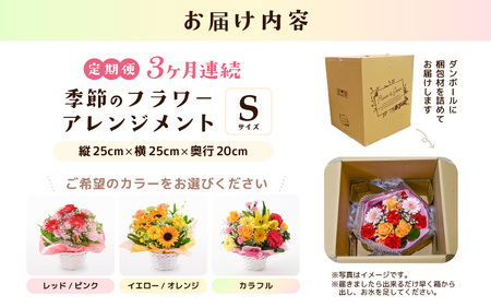 定期便 ≪3ヶ月連続お届け≫ 季節のフラワーアレンジメント S ( イエロー・オレンジ) 花束 生花 プレゼント [B-20714_02] 