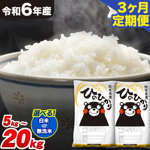 令和6年産【3ヶ月定期便】選べる 白米 無洗米 ひのひかり 5kg 10kg 15kg 20kg 《お申込み翌月から出荷開始》熊本県産 単一原料米 南阿蘇村 ひのひかり 送料無料 熊本県 米 コメ こめ 国産