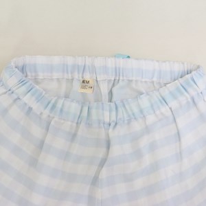 22-35 オーガニックコットンWガーゼチェックレディスパジャマ【播州織使用】 サックス・Lサイズ