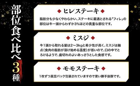【定期便全6回】博多和牛【A4～A5】ステーキ部位食べ比べ3種（ヒレ150g×2枚、ミスジ100ｇ×2枚、モモ100ｇ×2枚）計700ｇ