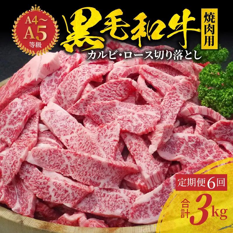 S001-026-T06A_【定期便6回】黒毛和牛 焼肉 カルビ ロース 切り落とし 500g A4～A5 6ヵ月連続お届け