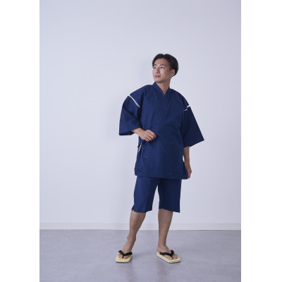 福岡県産織物　紳士用甚平(しじら織・無地) 薄紺 LLサイズ