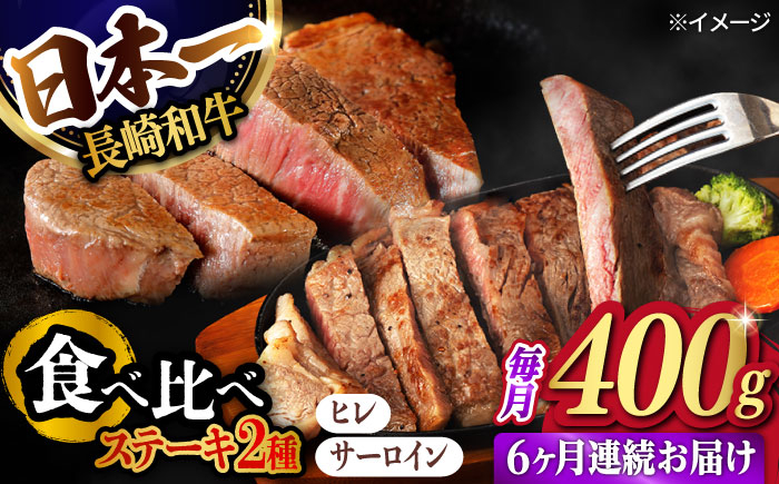 【6回定期便】ヒレ・サーロイン ステーキ2種食べ比べセット 長崎和牛 （400g/回） 【肉のマルシン】 [FG44] ヒレ 和牛ステーキ ヒレステーキ サーロインステーキ ひれ 長崎和牛 牛肉 和牛ステーキ