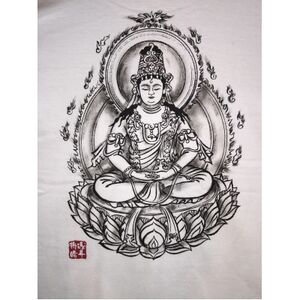 手描きTシャツ 仏画 大日如来 白 (半袖 XLサイズ)【1615077】