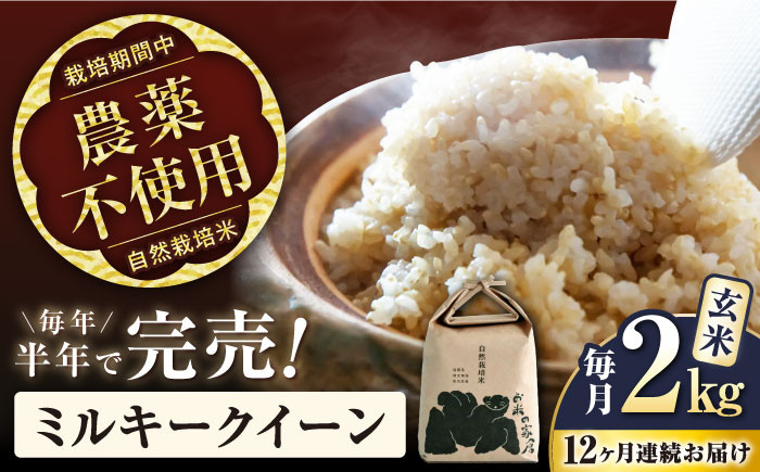 【全12回定期便】自然栽培 ミルキークイーン 2kg 玄米 ×12回　米 定期便 玄米  2kg