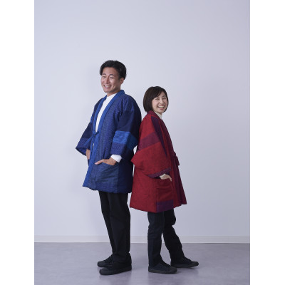 筑後市産織物　婦人切り替えはんてん　赤