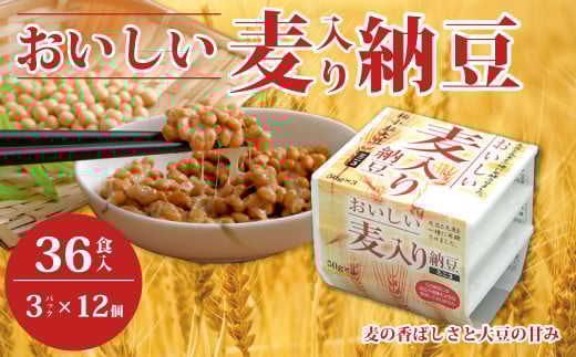 おいしい麦入り納豆 3P×12袋 計36食分入 ｜納豆 なっとう ナットウ 国産大豆 家庭用 うまい 本物 麦 甘み 風味 特産品 美味しい納豆 家庭納豆 常食納豆 ねばねば 発酵 醤油 北海道 大豆 糸引き ごはん おかず 上品 旨味 コク 香り 濃厚 和食 発酵食品 大豆食品 お取り寄せ 茨城県 常陸太田市