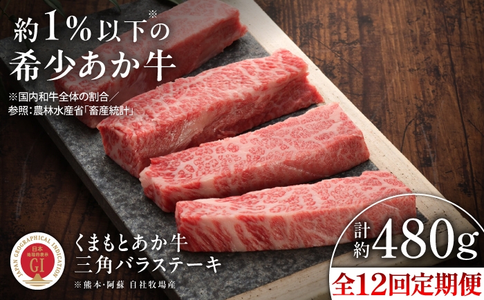 
                  【全12回定期便】【GI認証】くまもとあか牛三角バラステーキ 約120g×4枚 /  熊本 菊陽 菊陽町 あか牛 霜降り 希少部位 三角バラ ステーキ すてーき  約480g 赤牛 あかうし BBQ バーベキュー 焼肉 焼き肉 やきにく キャンプ アウトドア お取り寄せ ギフト 贈り物 贈答 人気 和牛 国産 定期便 GI おすすめ  【有限会社 三協畜産】[BHAS095]
                