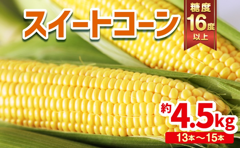 数量限定【2026年発送】＜宮崎県産 スイートコーン 約4.5kg＞2026年5月下旬～6月中旬迄に順次出荷【 先行予約 穀物 野菜 甘い 季節限定 とうもろこし おやつ ご飯 スープ サラダ BBQ 屋台 】【a0038_ja】