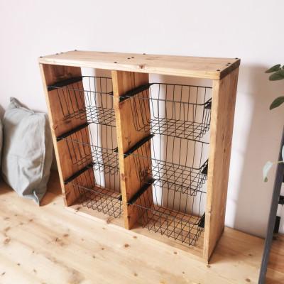 ふるさと納税 守口市 無垢材　ワイヤーバスケットシェルフ　6段　カゴ付 |  | 02