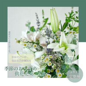 《3ヵ月定期便》花束一束 お供え 初回花瓶付S 延命剤付き