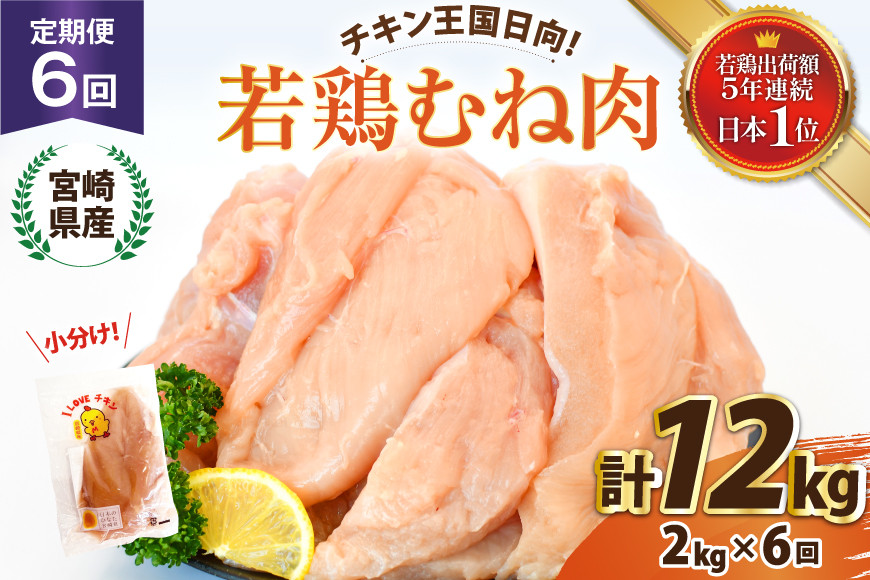 
            鶏肉 6回 定期便 宮崎県産 若鶏 むね肉 2kg 計 12kg [エム・ティ・シー 宮崎県 日向市 452061274] 小分け むね ムネ肉 胸 冷凍 肉 宮崎
          