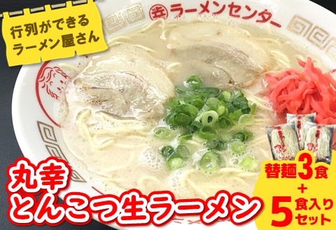 丸幸ラーメン(とんこつ生) 5食＋替麺3食のセット【ラーメン 生ラーメン とんこつ 豚骨スープ 九州とんこつ 替麺 替え玉 おかわり あっさり 行列】 A2-A015002