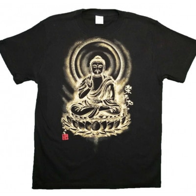手描きTシャツ 仏画 薬師如来 黒 (半袖 XLサイズ)【1615675】