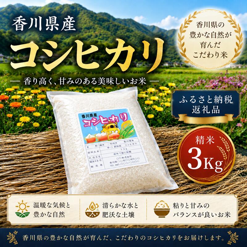 【ふるさと納税】コシヒカリ 精米 3kg 香川県産 米 こしひかり 合鴨農法 アイガモ農法 合鴨 アイガモ 合鴨米 栽培期間中農薬不使用 化学肥料不使用 安心 安全 水田 放し飼い 香川県産コシヒカリ 白米 ご飯 ごはん お米 3キロ おぎファーム 香川 香川県 東かがわ市 46311770