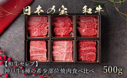 【和牛セレブ】神戸牛6種の希少部位焼肉食べ比べ500g 兵庫県 朝来市 AS33D31