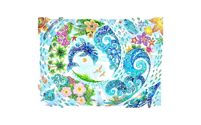 
            ［琉球イラストレーション］ 与儀勝之 『海の星 〜波の光〜 / Star of the Sea - Shining Waves -』 額装Lサイズ インテリア 雑貨 アート おしゃれ おすすめ 沖縄市 / yogima office [BCAI013]
          