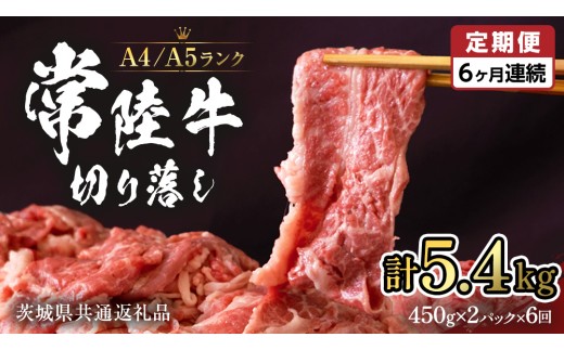 常陸牛 切り落とし 900g (450g×2袋) × 6回  定期便 牛肉 国産牛 和牛 切落し お肉 A4ランク A5ランク ブランド牛 切り落し すき焼き 小分け 【 6ヶ月 定期便 】（茨城県共通返礼品） [CD016sa]