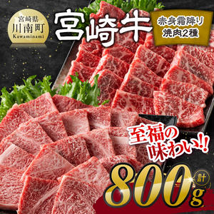※発送時期が選べる※宮崎牛赤身霜降り焼肉2種 800g 【 肉 牛肉 国産 宮崎県産 宮崎牛 黒毛和牛 和牛 焼肉 BBQ 4等級 A4ランク 肩ロース ウデ モモ 】