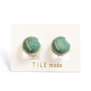 【美濃焼】 緑むら タイル イヤリング 直径15mm 瑞浪市 / TILEmade タイル アクセサリー ハンドメイド [AZCD074]