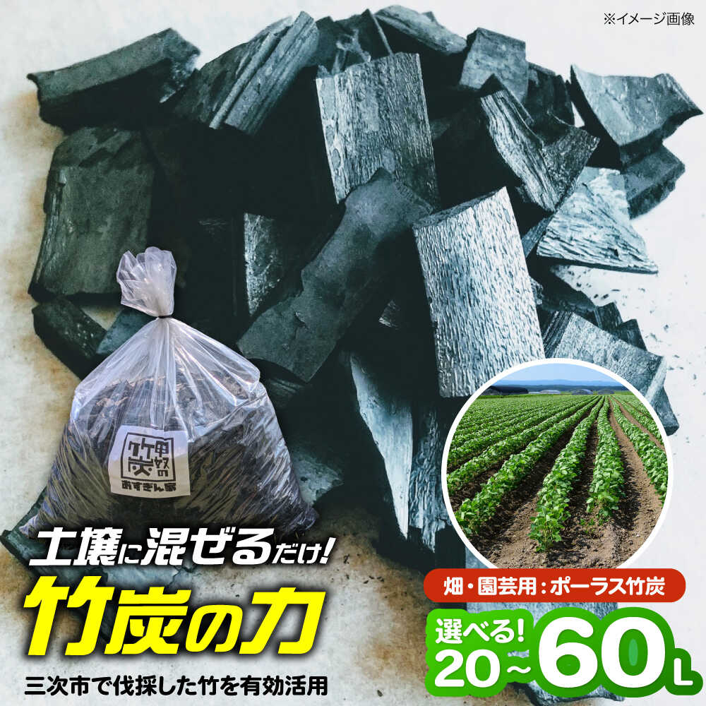 【ふるさと納税】【選べる容量】ポーラス竹炭 20L ～ 60L（畑・園芸用）ガーデニング 家庭菜園 土壌改良 観葉植物 国産 竹炭 畑 園芸 農業 花壇 野菜作り プランター 土壌改良材 送料無料 三次市 / おすぎん家[APDE001]