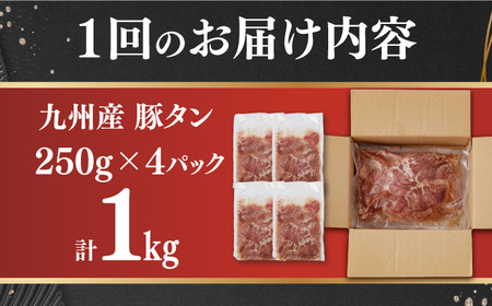 【3回定期便】【塩だれ】九州産 豚タン 毎月250g×4袋 （計3kg）長与町/岩永ホルモン [EAX167] 国産 スライス 焼肉