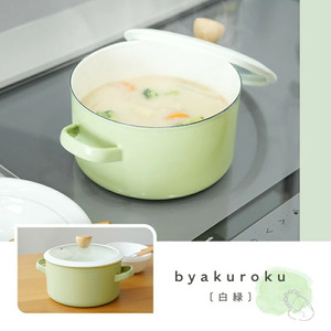 ホーロー両手鍋 18cm　【白緑】（ミントグリーン） rise012