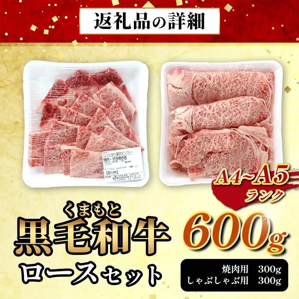 A4・A5 くまもと黒毛和牛 ロース セット 計600g ( すき焼き 300g / 焼肉 300g ) 本場 熊本県 ブランド 牛 黒毛 和牛 厳選 肉 上質 113-0506