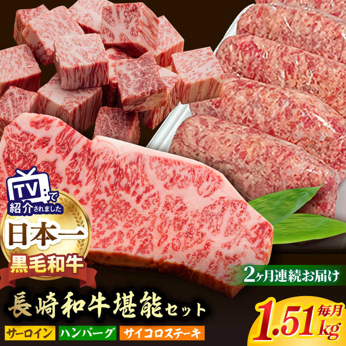 【ふるさと納税】【全2回】 サーロイン サイコロステーキ ハンバーグ 総量3kg以上 セット 長崎和牛 [NA65] 和牛 牛肉 赤身 ヒレ ステーキ 焼肉 牛肉 サイコロステーキ ハンバーグ