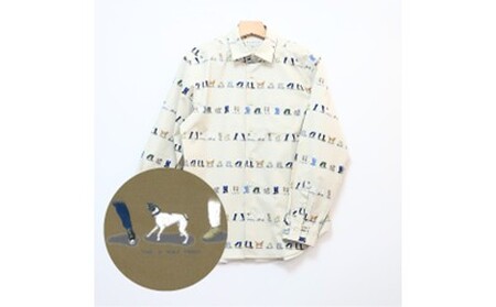 CLOFT 綿100％長袖プリントシャツ”自由に歩こう”犬と散歩柄（C/＃31ライトベージュ） L 0139-021-S07-2