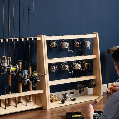 ふるさと納税 横手市 ロッドスタンド両面19本掛け+リールスタンド両面Lサイズ /本体:ナチュラル　フェルト:ブラック |  | 03