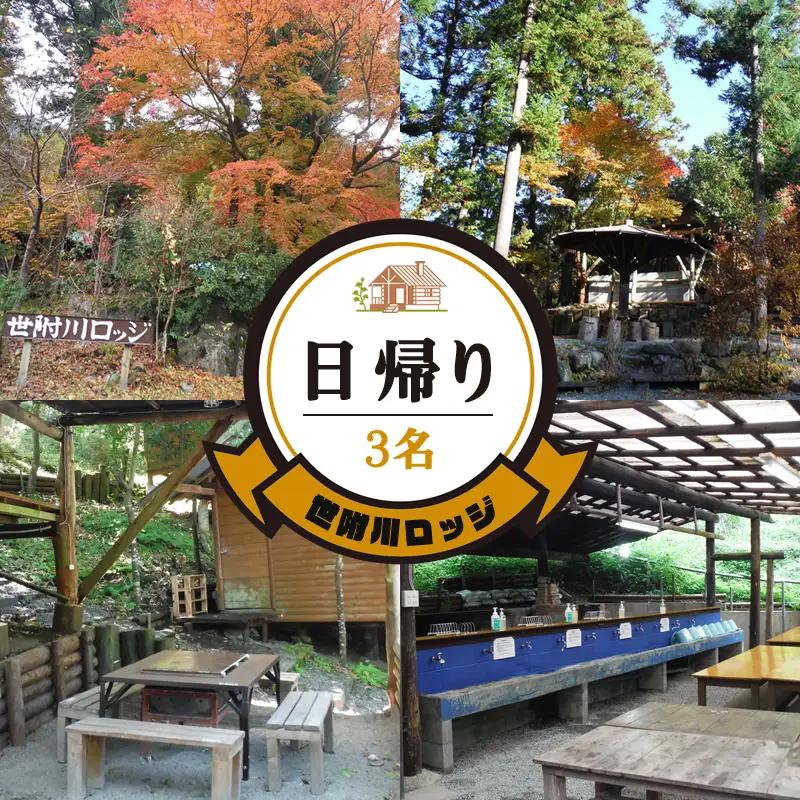 【世附川ロッジ】日帰り（デイキャンプ）　３名様（大人小人共通）・BBQスペース付
