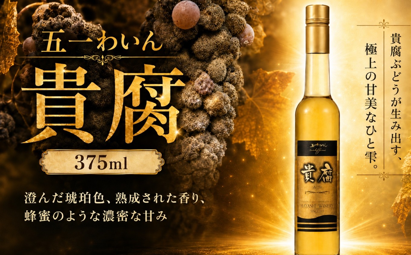 
                  五一わいん 貴腐 ｜ ワイン 白 白ワイン 五一わいん 貴腐 ワイン 貴腐ワイン 林農園 甘い 甘口 極甘口 芳醇 希少 ぶどう 酒 お酒 アルコール 長野県 塩尻市
                