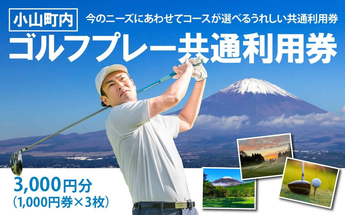 
                  小山町内 ゴルフプレー 共通利用券 1000円券 × 3枚 | ゴルフ場 ゴルフ プレー券 利用券 ゴルフ場利用券 golf ゴルフボール ゴルフクラブ ゴルフプレー券 静岡県 小山町
                