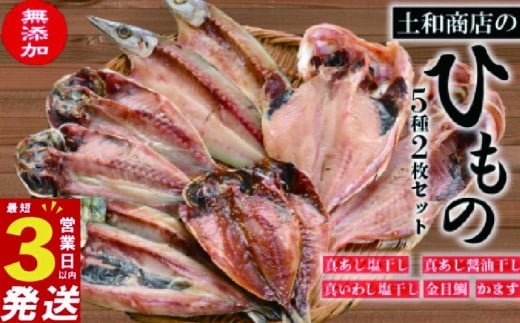 無添加 干物 2枚ずつ5種 セット（冷凍）あじ ２種 金目鯛 いわし かます 静岡 沼津