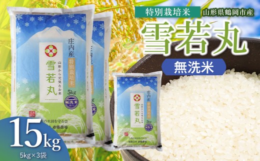 【令和8年産 新米】 斎藤農場の特別栽培米 雪若丸 無洗米 15kg（5kg×3袋） 山形県鶴岡市 [K-8120] | ゆきわかまる 15キロ 米どころ 庄内米 ブランド米 米 コメ こめ ご飯 ごはん 美味しい お取り寄せ 農家直送 東北 山形 鶴岡市 国産 おすすめ 人気 返礼品