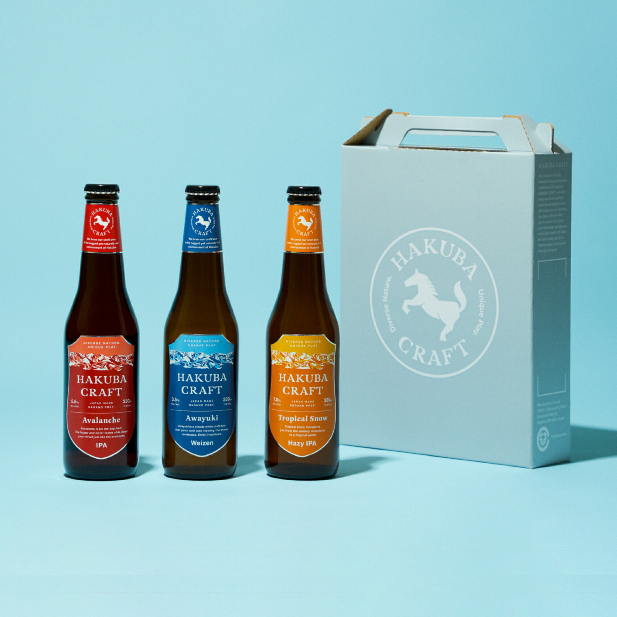 【ふるさと納税】クラフトビール「HAKUBA CRAFT」330ml　（3本セット・6本セット）　3種　ヴァイツエン　IPA　HAZY IPA　地ビール　3種類　飲み比べ　セット　アルコール　お酒　ブリュワリー　家飲み　キャンプ　晩酌　長野県白馬村