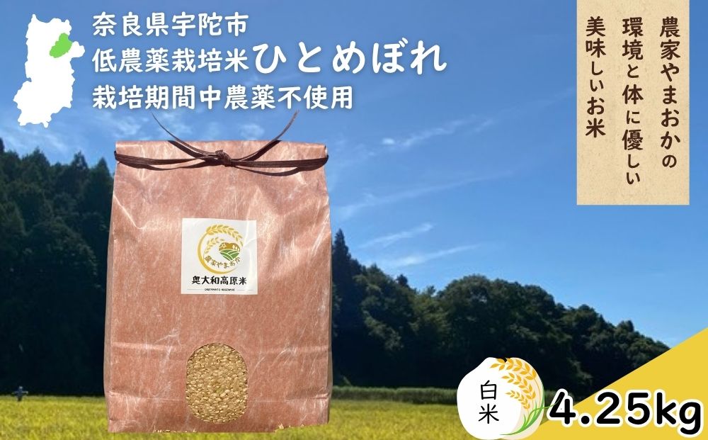 ひとめぼれ 低農薬栽培＜令和7年産 白米 4.25kg ＞ / ふるさと納税 低農薬 米 お米 こめ コメ 国産 新米 玄米 一等米 農家やまおか 奈良県 宇陀市